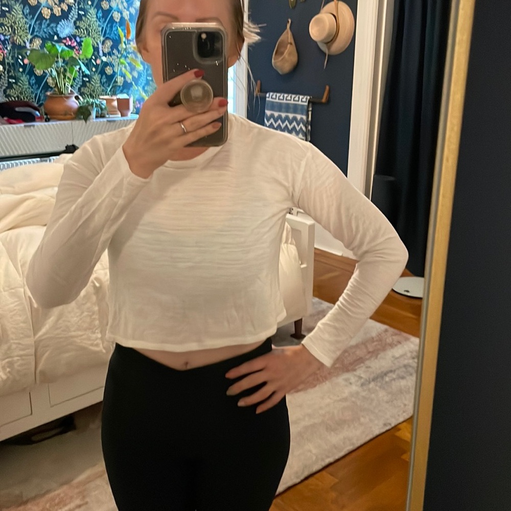 Topshop White Long Sleeve Cropped Top, Size S/4